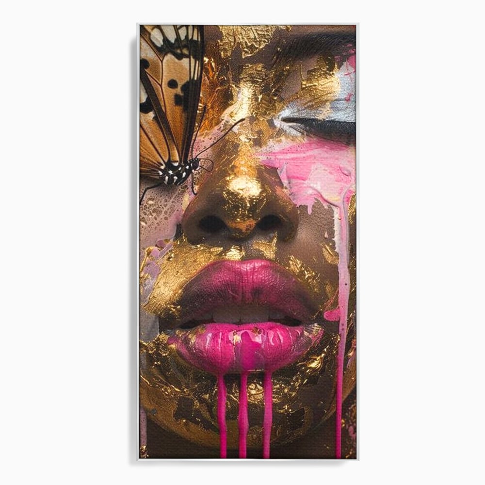 Tablou canvas cu tablou canvas cu portret artistic de femeie, in rama de aluminiu argintiu