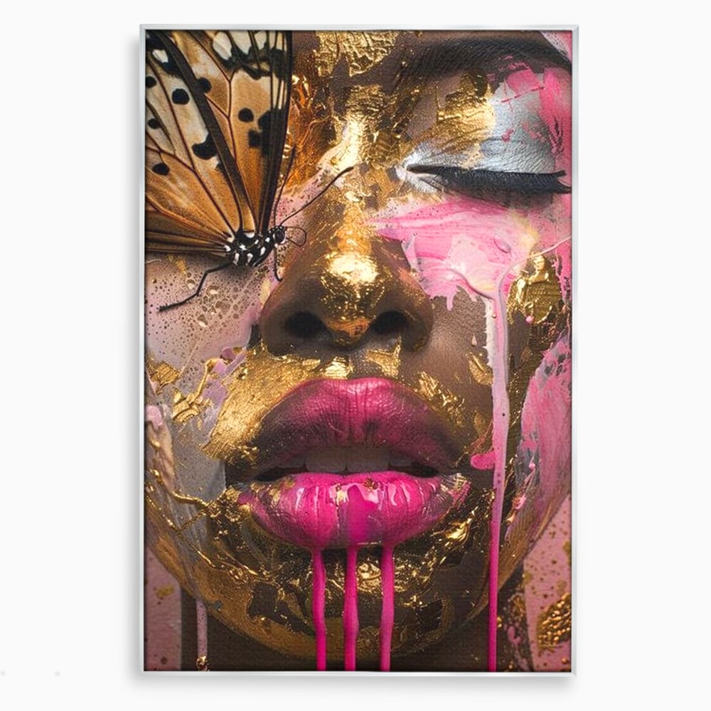 Tablou canvas cu tablou canvas cu portret artistic de femeie, in rama de aluminiu argintiu