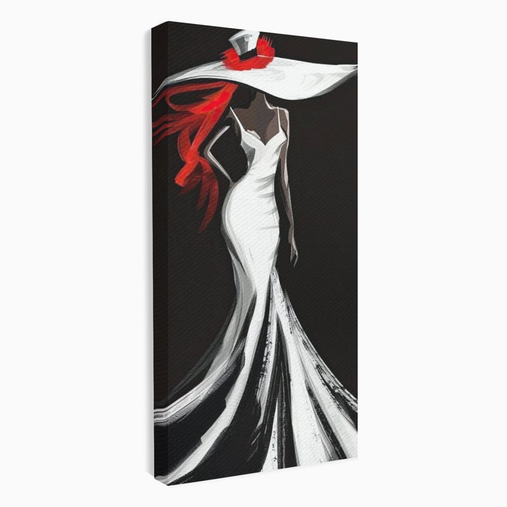 Tablou canvas cu tablou canvas cu silueta de femeie in rochie alba, fara rama, pe sasiu de lemn