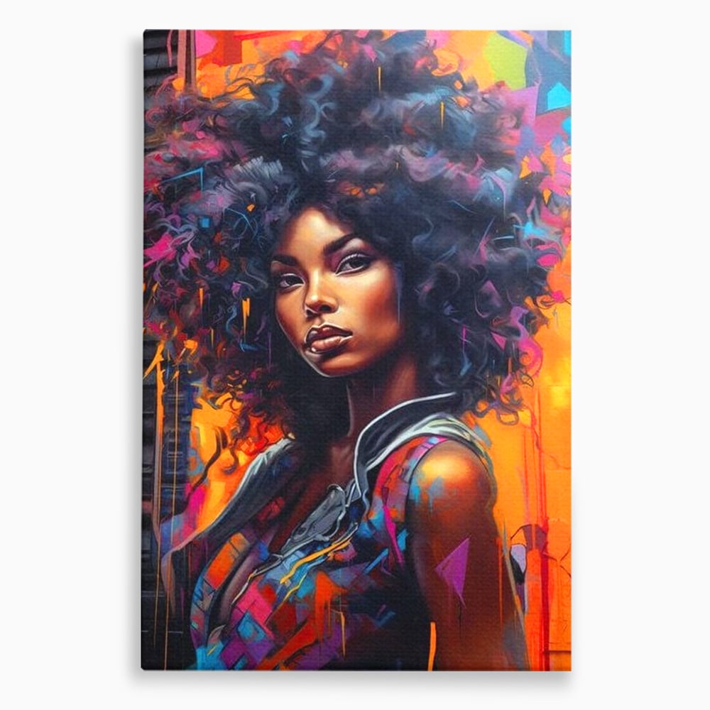 Tablou canvas cu tablou canvas cu portret urban afro, fara rama, pe sasiu de lemn