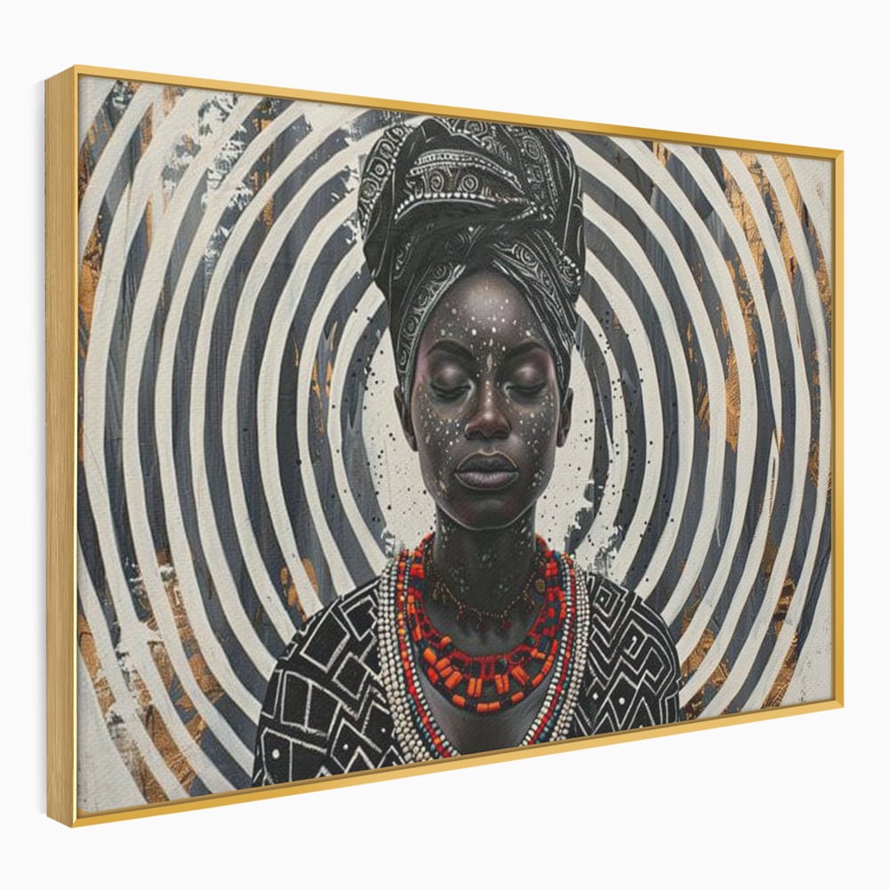 Tablou canvas cu tablou canvas cu regina africana, in rama de aluminiu auriu