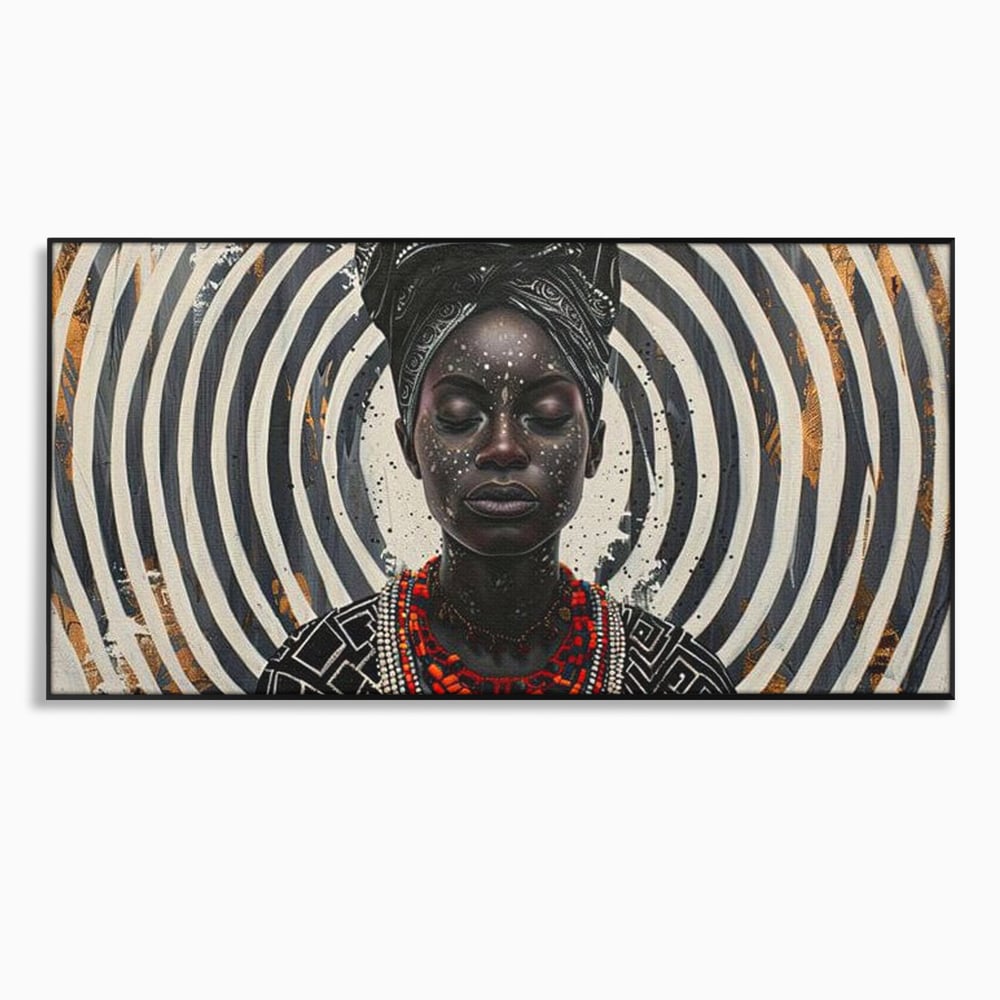 Tablou canvas cu tablou canvas cu regina africana, in rama de aluminiu negru