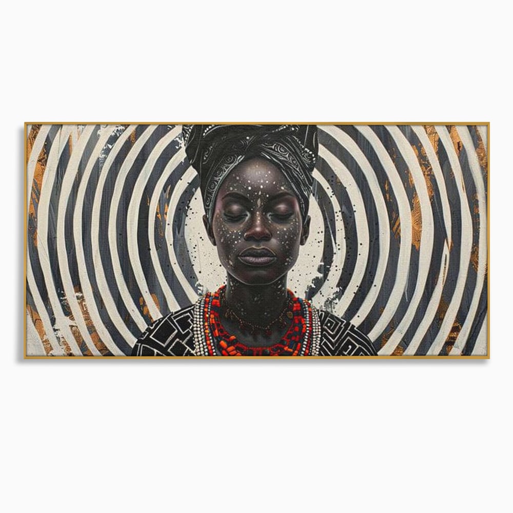 Tablou canvas cu tablou canvas cu regina africana, in rama de aluminiu auriu