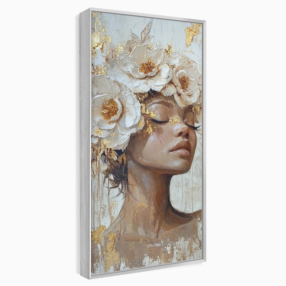 Tablou canvas cu tablou canvas cu portretul unei femei, in rama de aluminiu argintiu