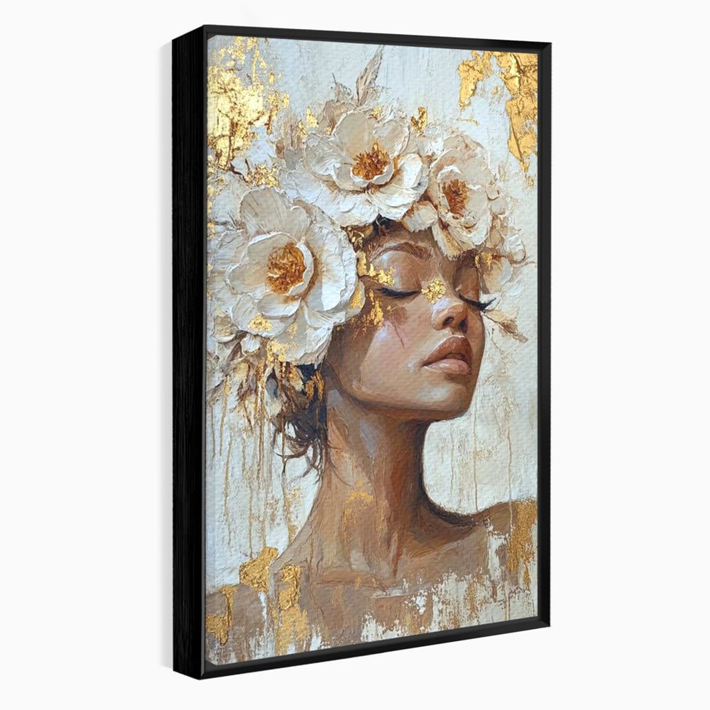Tablou canvas cu tablou canvas cu portretul unei femei, in rama de aluminiu negru