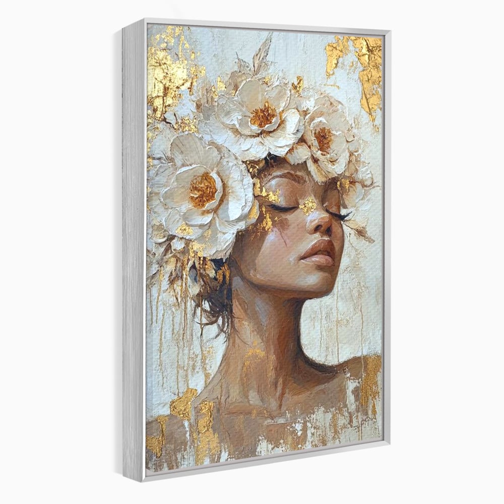 Tablou canvas cu tablou canvas cu portretul unei femei, in rama de aluminiu argintiu