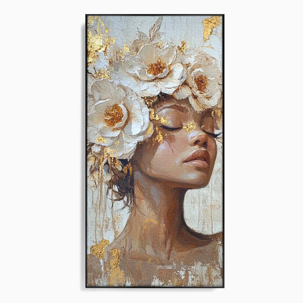 Tablou canvas cu tablou canvas cu portretul unei femei, in rama de aluminiu negru