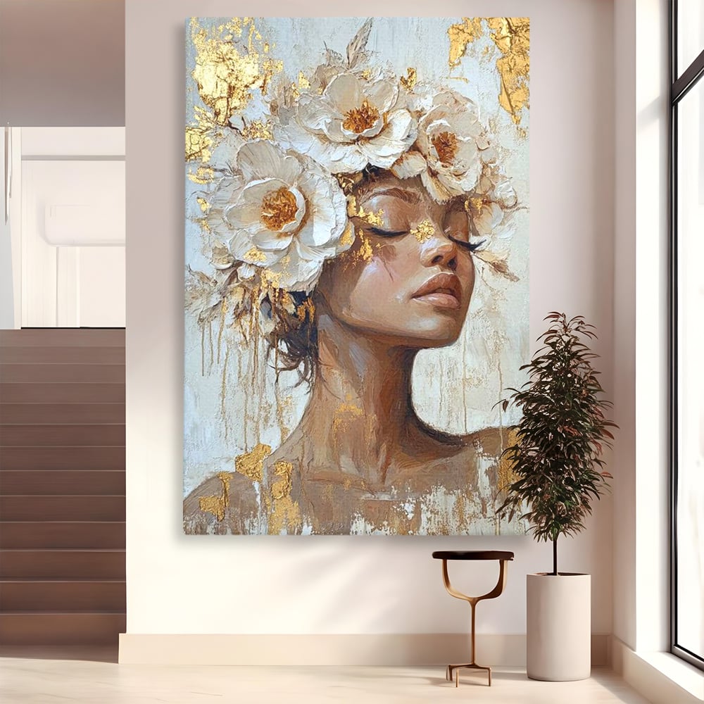 Tablou canvas cu tablou canvas cu portretul unei femei, fara rama, pe sasiu de lemn