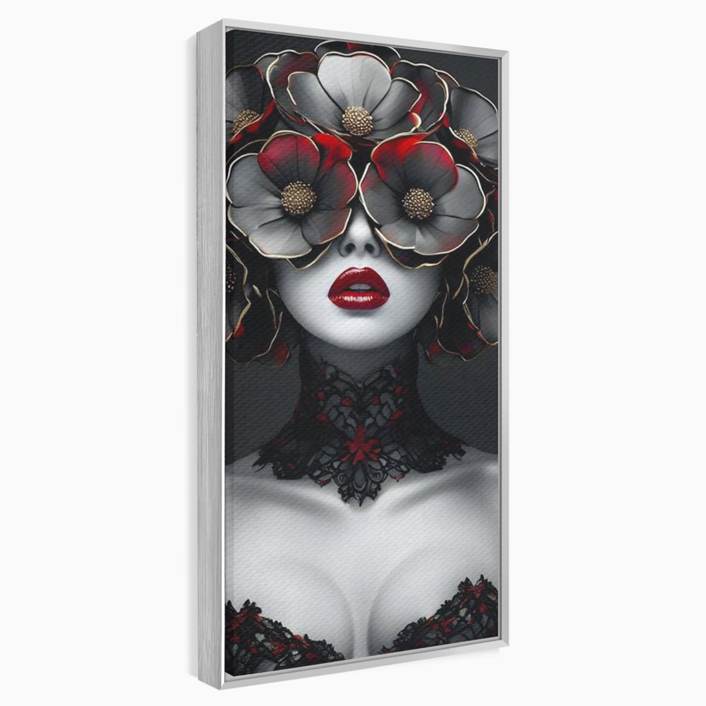 Tablou canvas cu tablou canvas portret feminin gotic, in rama de aluminiu argintiu