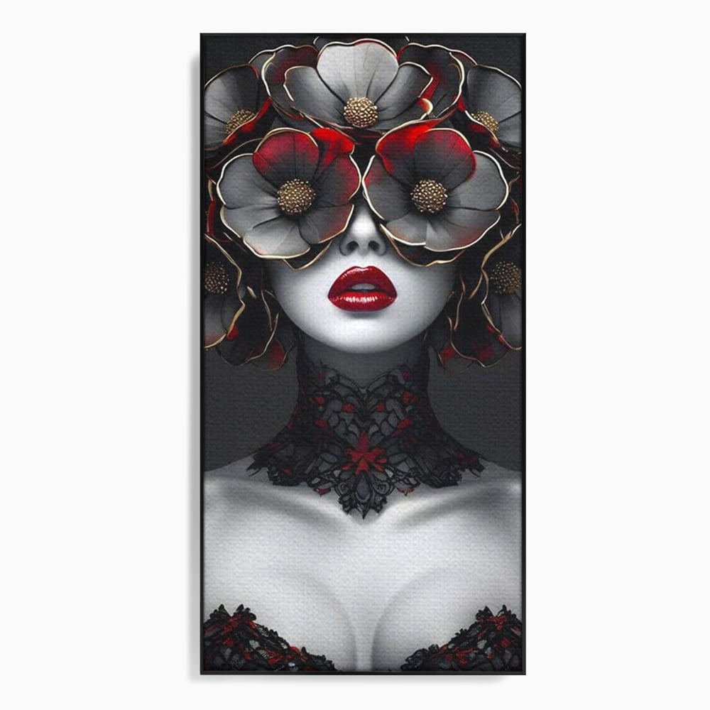 Tablou canvas cu tablou canvas portret feminin gotic, in rama de aluminiu negru