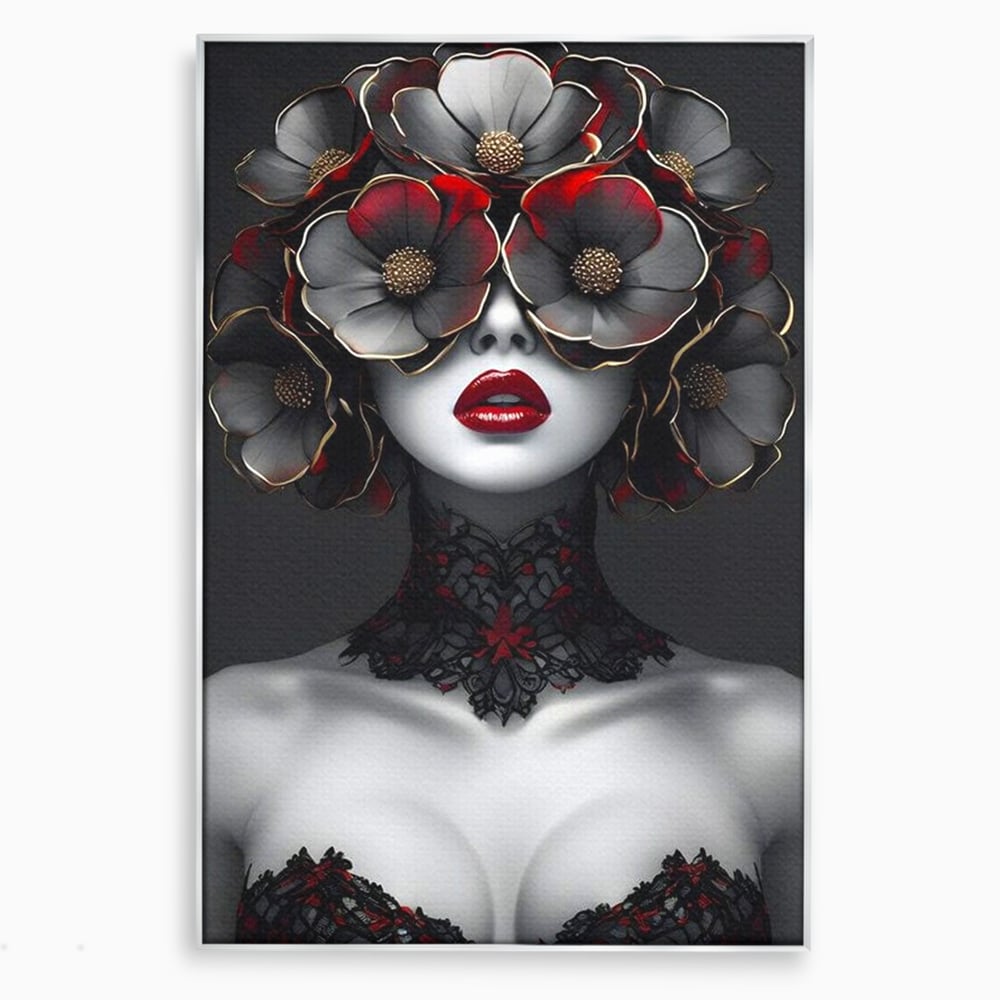 Tablou canvas cu tablou canvas portret feminin gotic, in rama de aluminiu argintiu