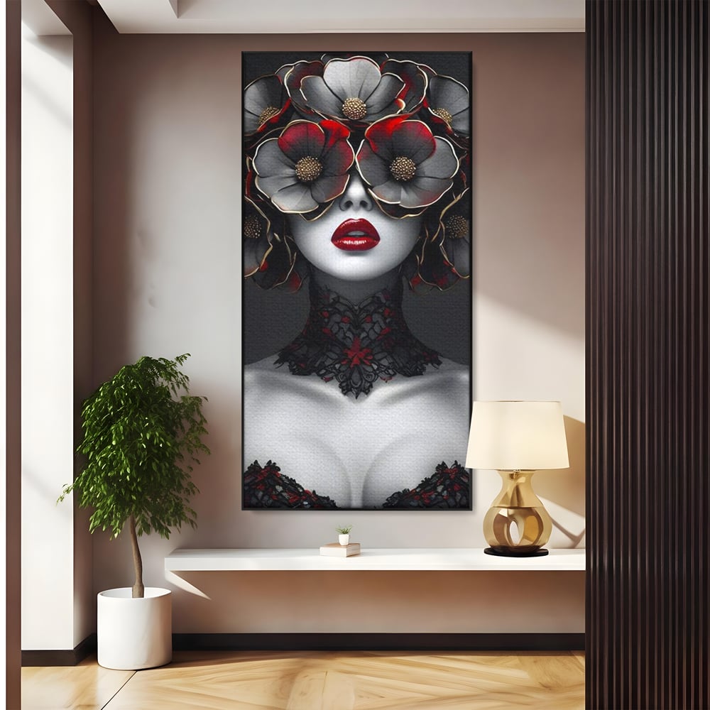 Tablou canvas cu tablou canvas portret feminin gotic, in rama de aluminiu negru