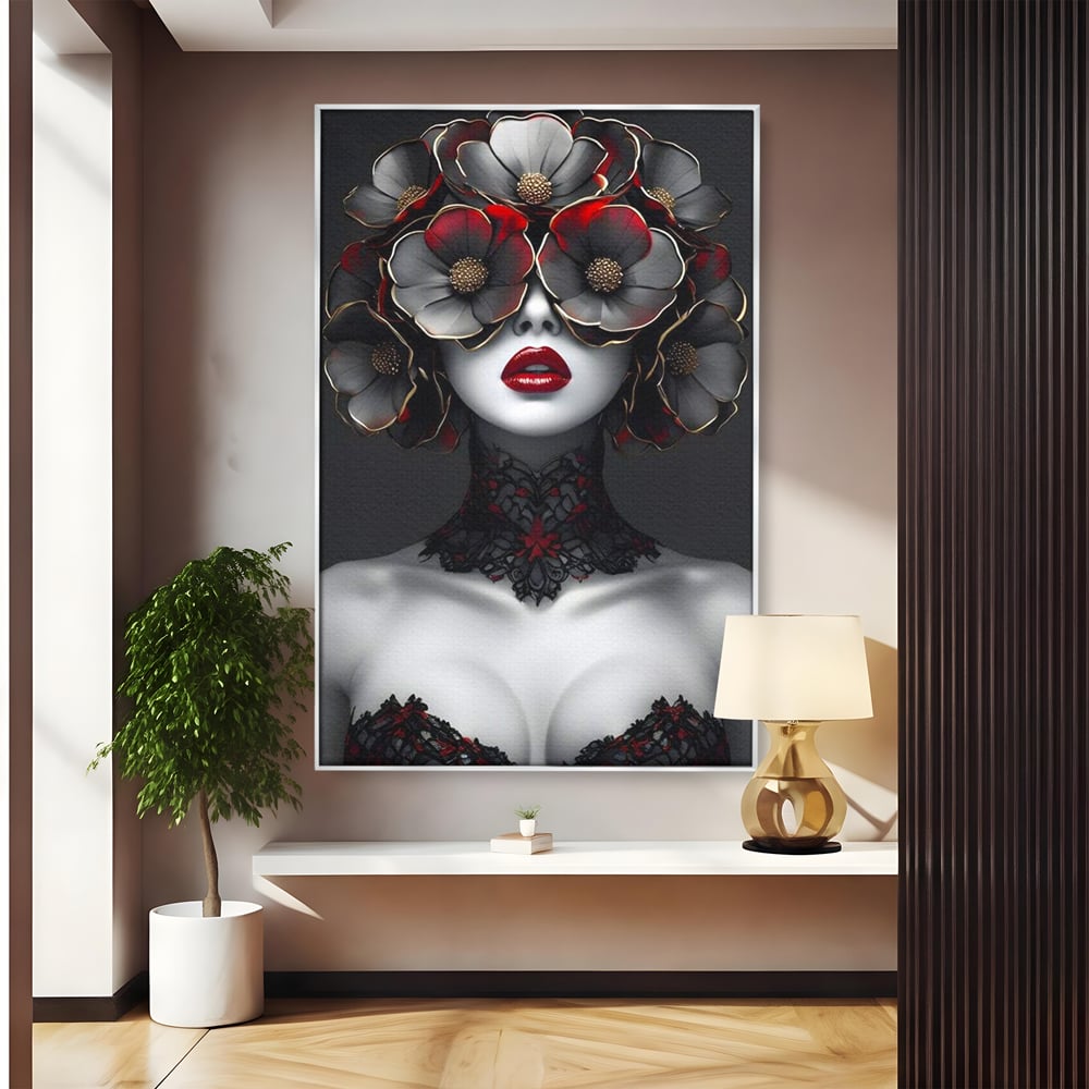 Tablou canvas cu tablou canvas portret feminin gotic, in rama de aluminiu argintiu