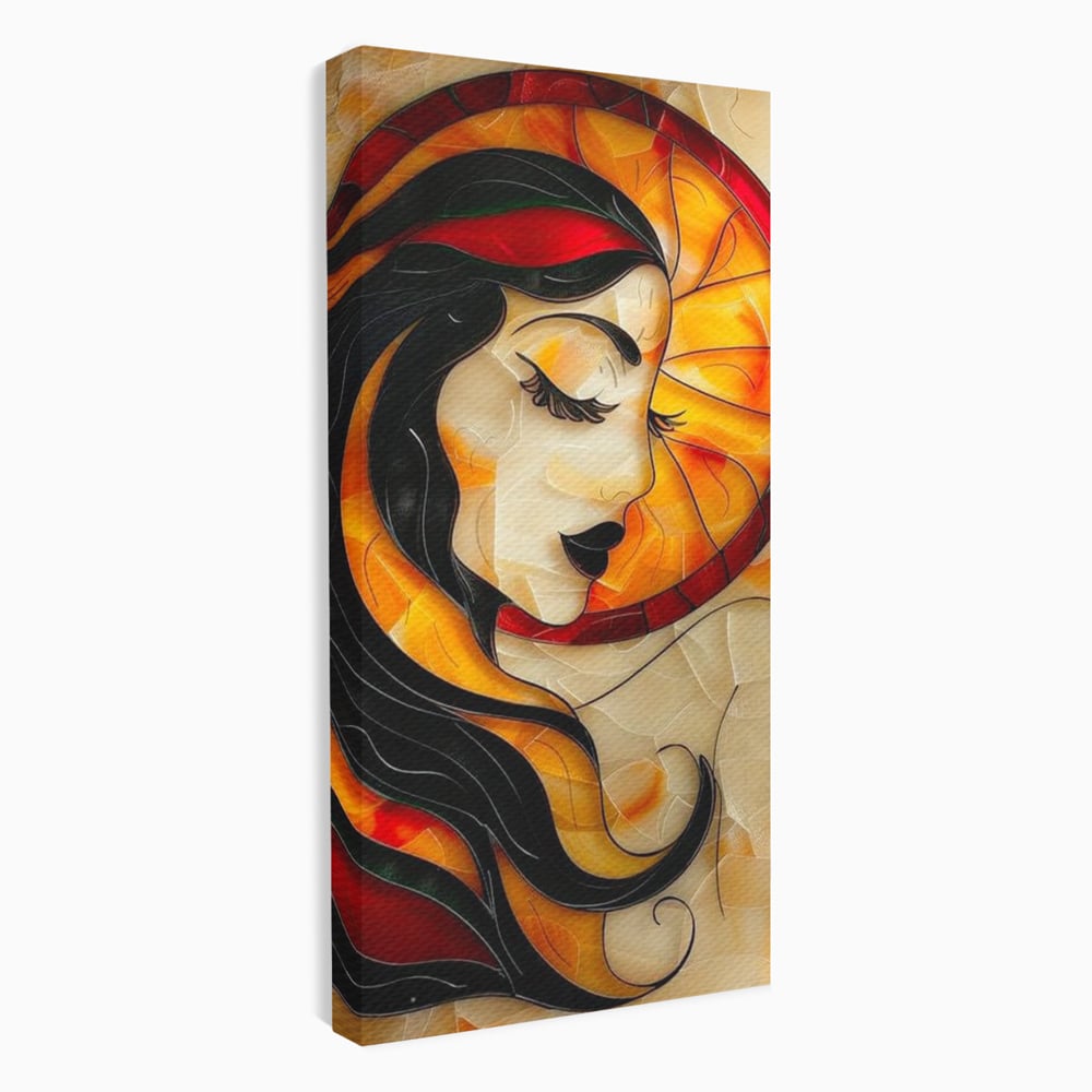 Tablou canvas cu tablou canvas cu profil de femeie stil vitraliu, fara rama, pe sasiu de lemn