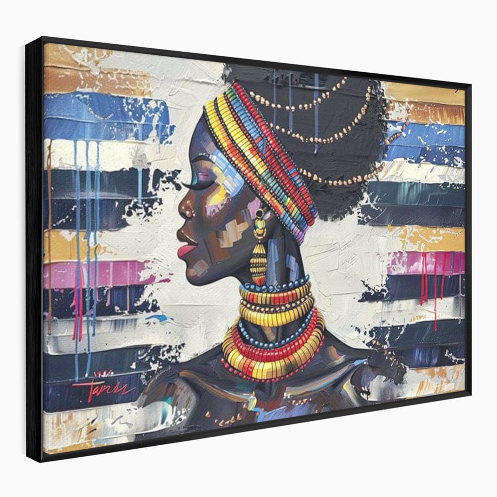 Tablou canvas cu tablou canvas cu regina africana, in rama de aluminiu negru