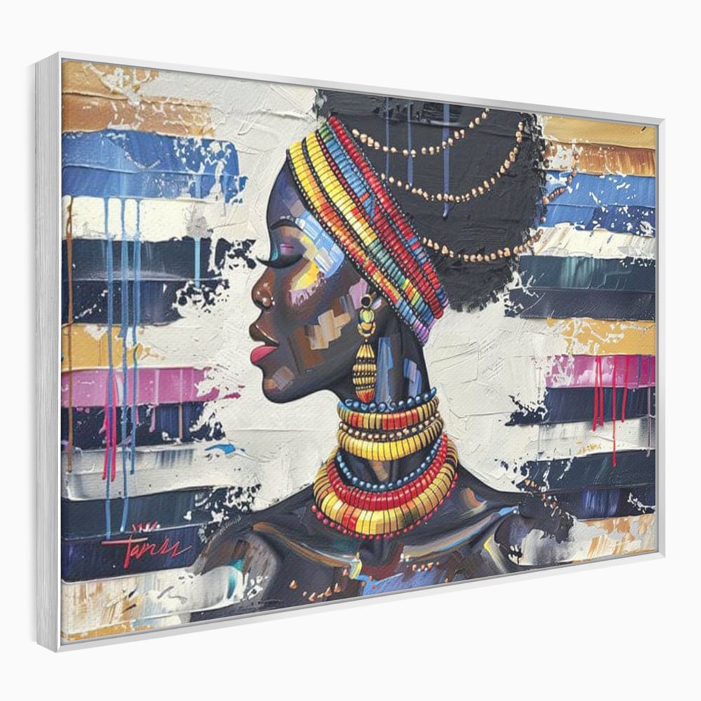 Tablou canvas cu tablou canvas cu regina africana, in rama de aluminiu argintiu