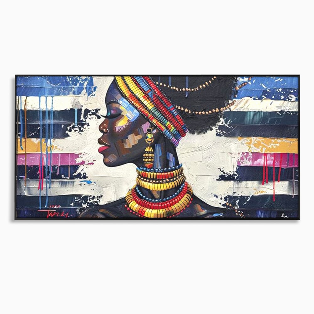 Tablou canvas cu tablou canvas cu regina africana, in rama de aluminiu negru