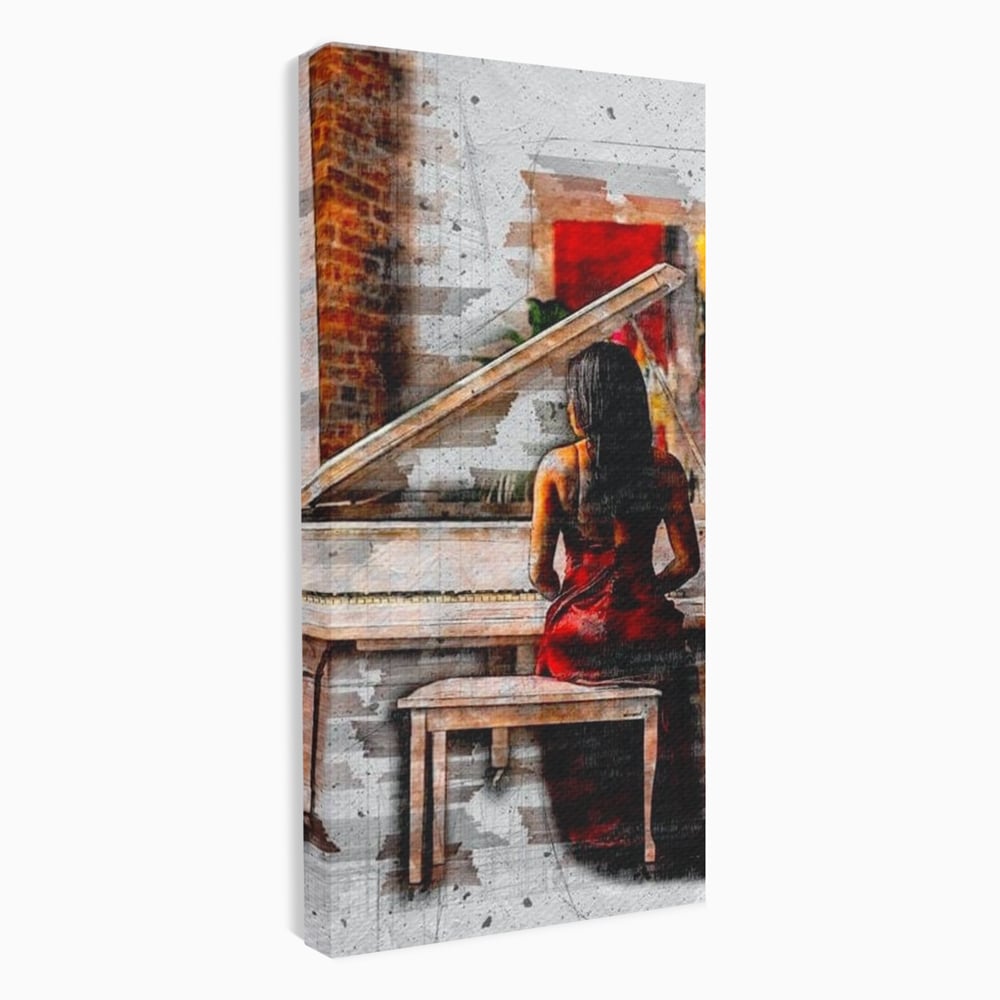 Tablou canvas cu tablou canvas cu pianistica in rosu, fara rama, pe sasiu de lemn
