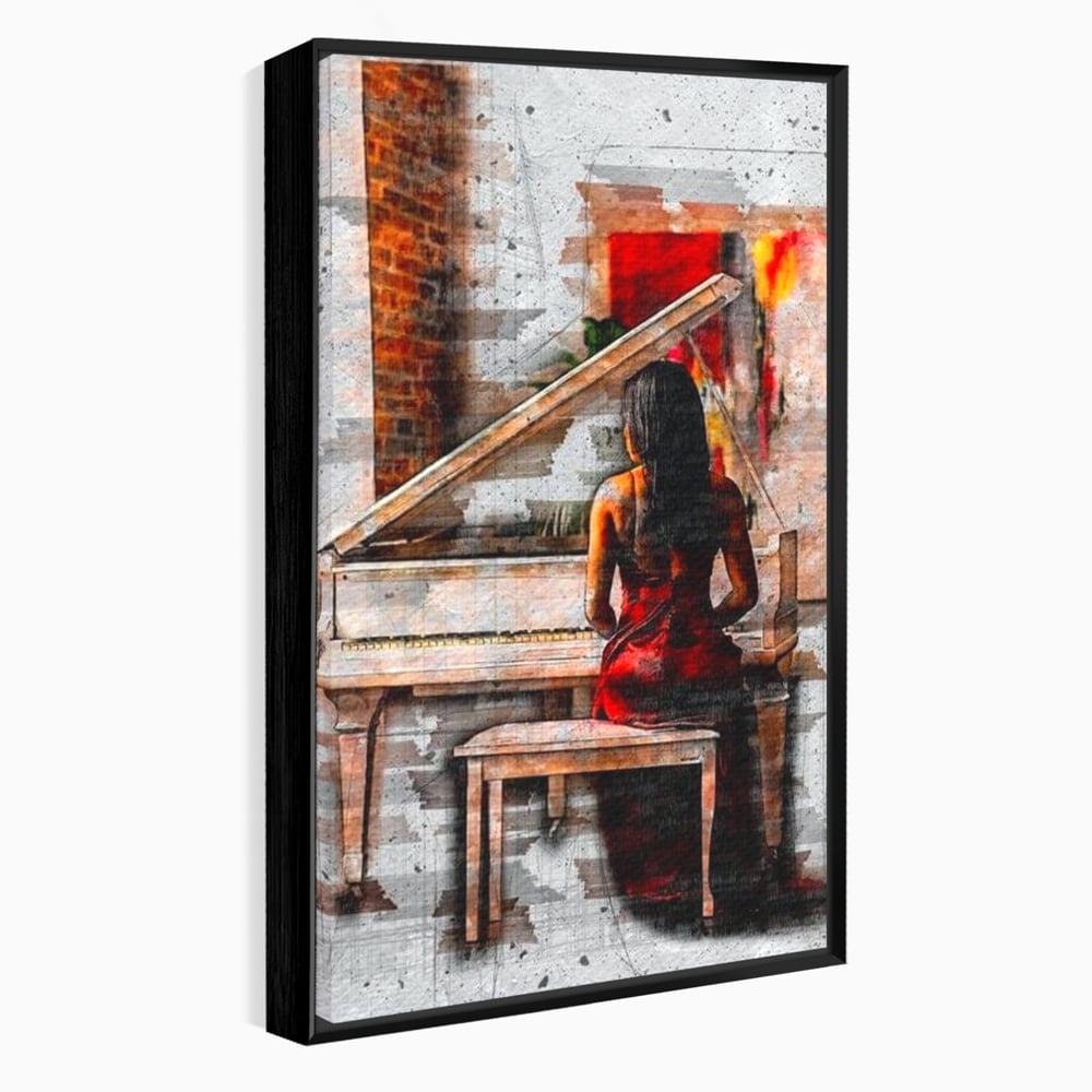 Tablou canvas cu tablou canvas cu pianistica in rosu, in rama de aluminiu negru