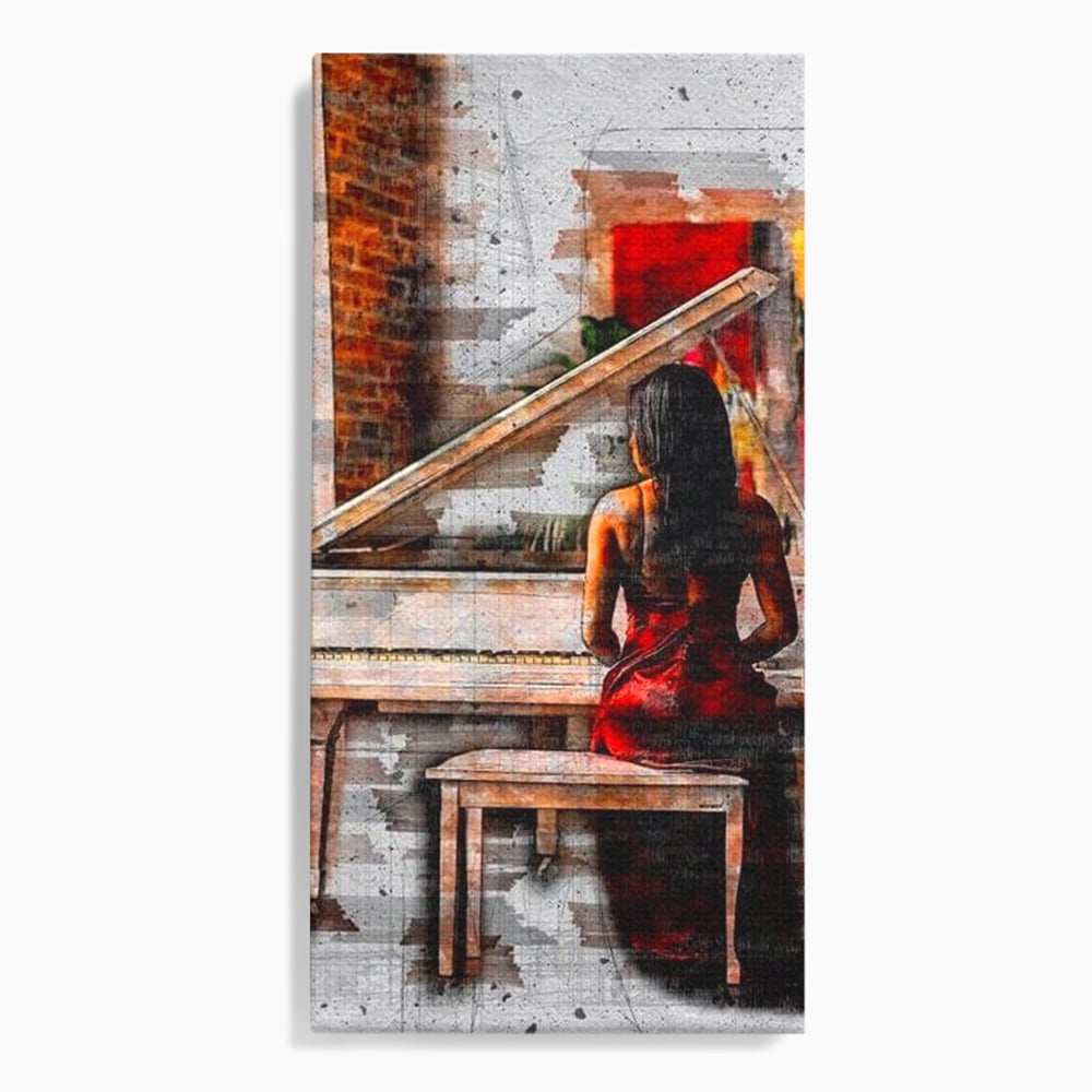 Tablou canvas cu tablou canvas cu pianistica in rosu, fara rama, pe sasiu de lemn