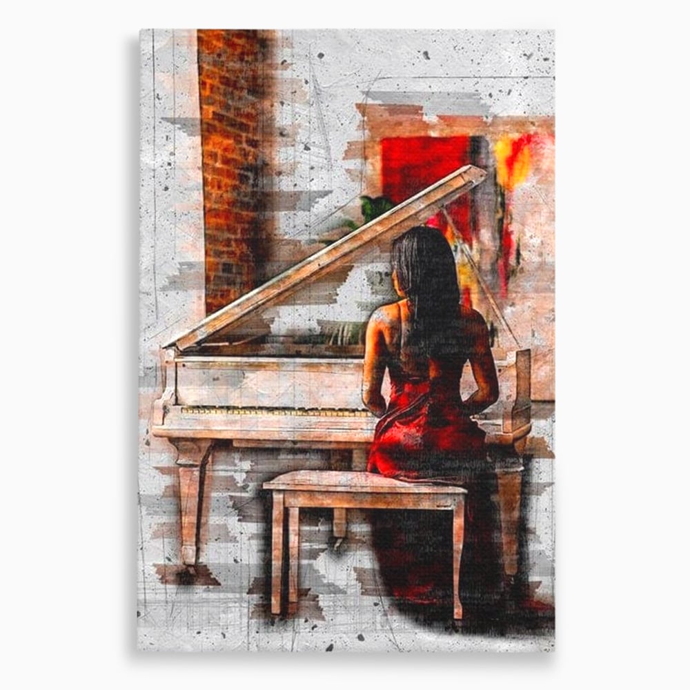 Tablou canvas cu tablou canvas cu pianistica in rosu, fara rama, pe sasiu de lemn