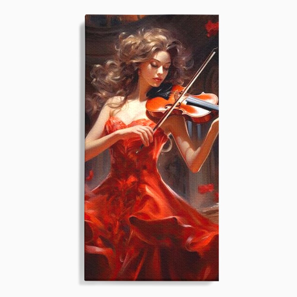 Tablou canvas cu tablou canvas cu femeie violonista, fara rama, pe sasiu de lemn