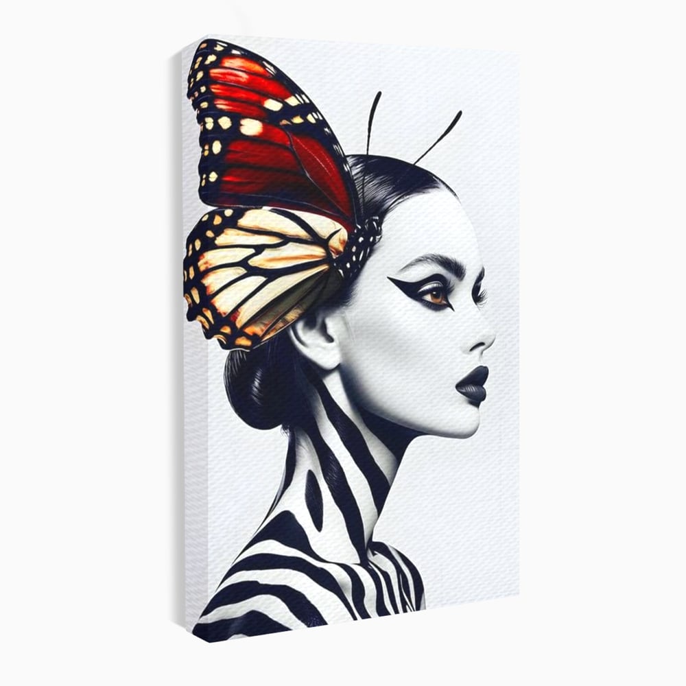 Tablou canvas cu tablou canvas cu femeie si aripa de fluture, fara rama, pe sasiu de lemn