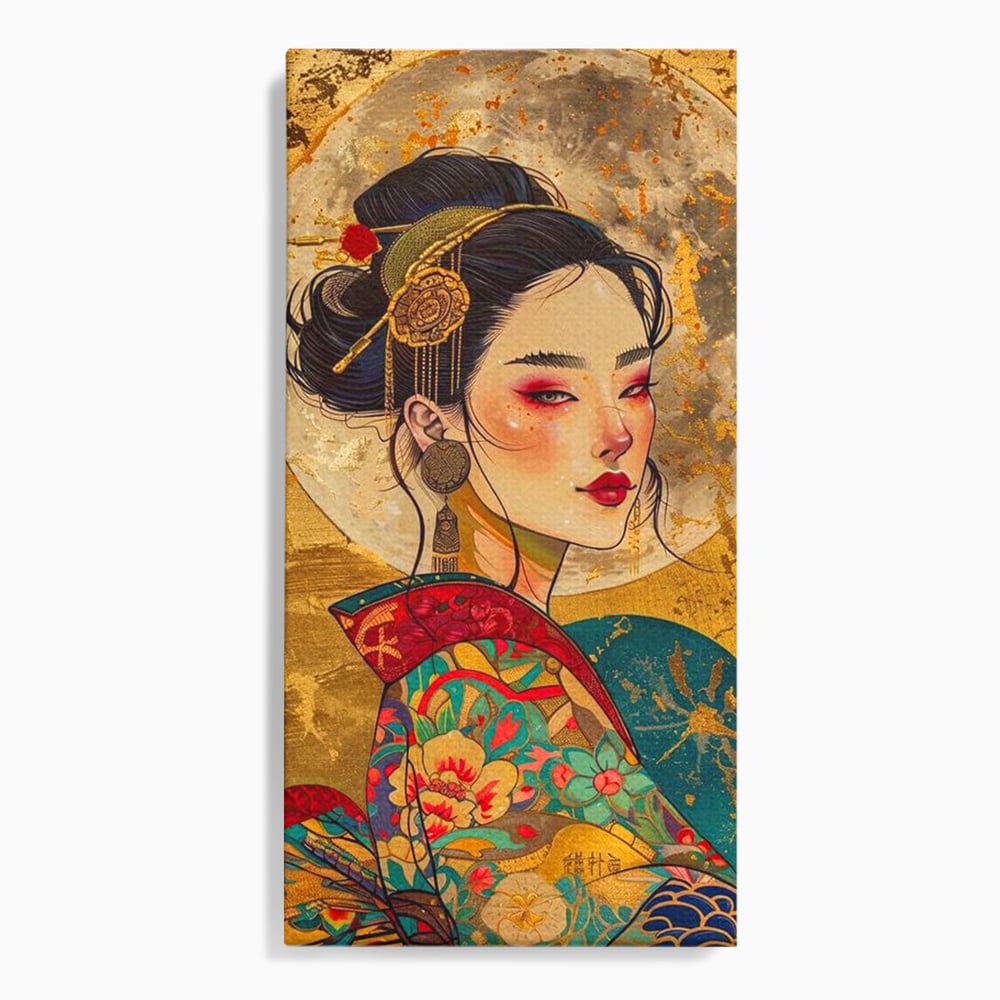 Tablou canvas cu tablou canvas cu portret de gheisa, fara rama, pe sasiu de lemn