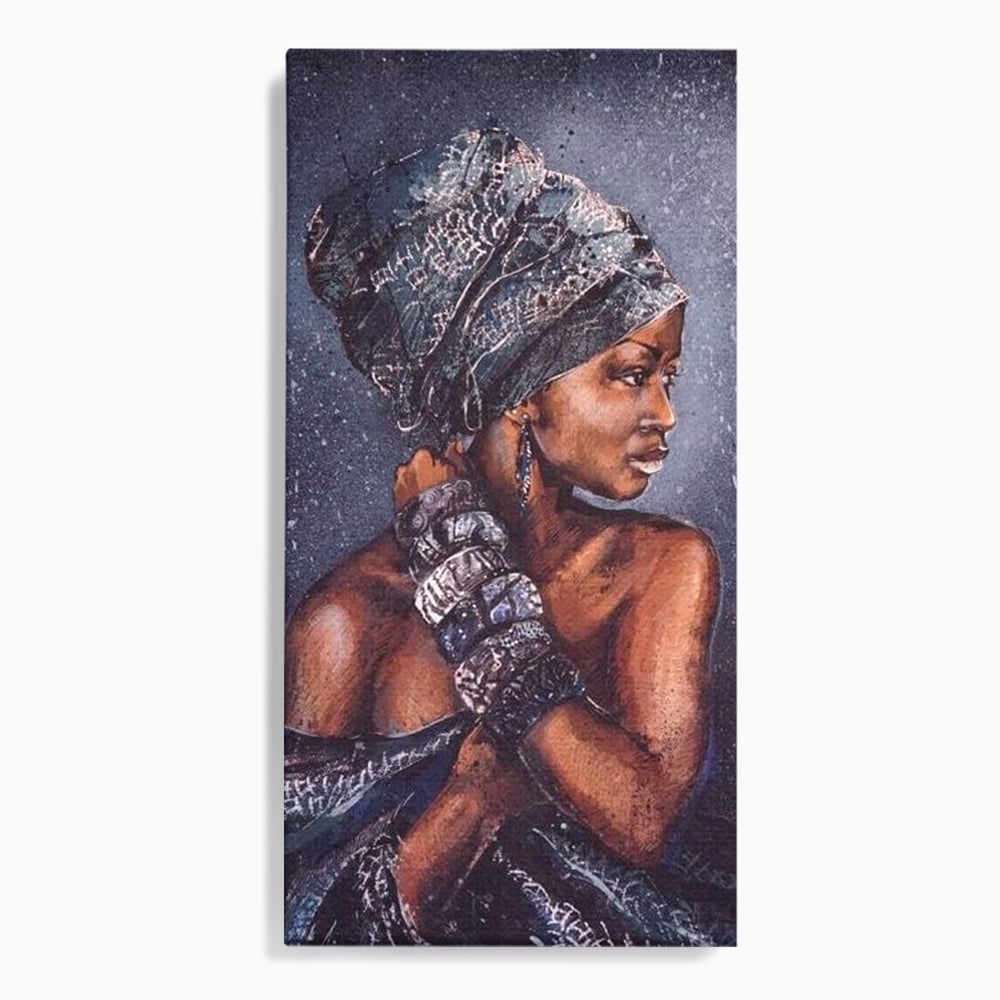 Tablou canvas cu tablou canvas cu portret de femeie africana, fara rama, pe sasiu de lemn