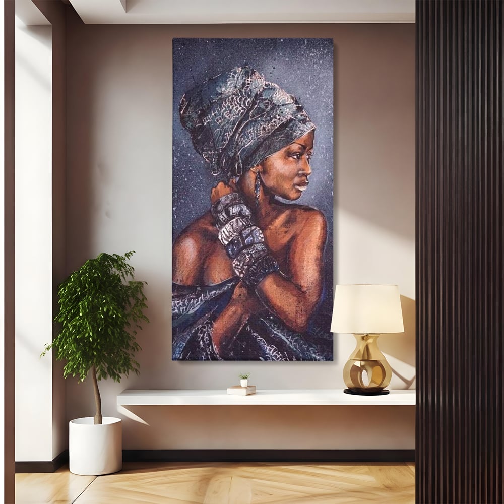 Tablou canvas cu tablou canvas cu portret de femeie africana, fara rama, pe sasiu de lemn