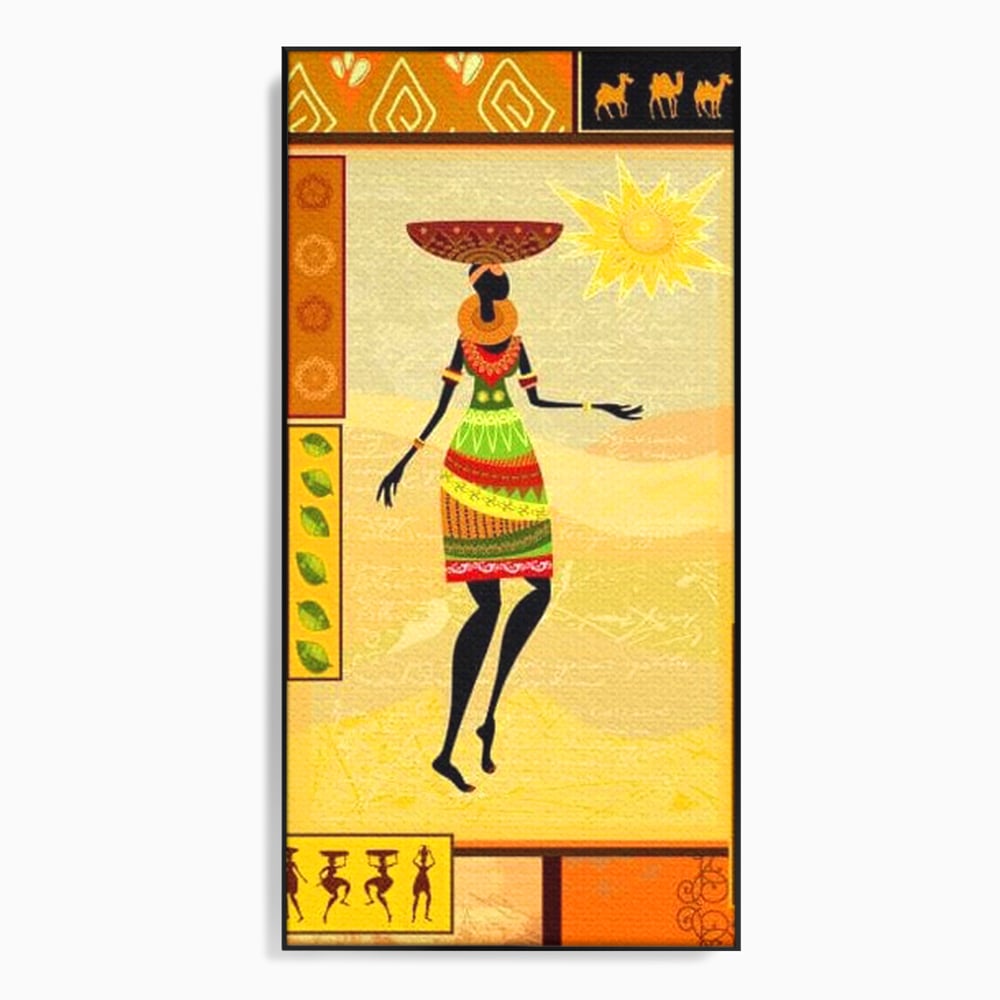 Tablou canvas cu tablou canvas cu silueta feminina african, in rama de aluminiu negru