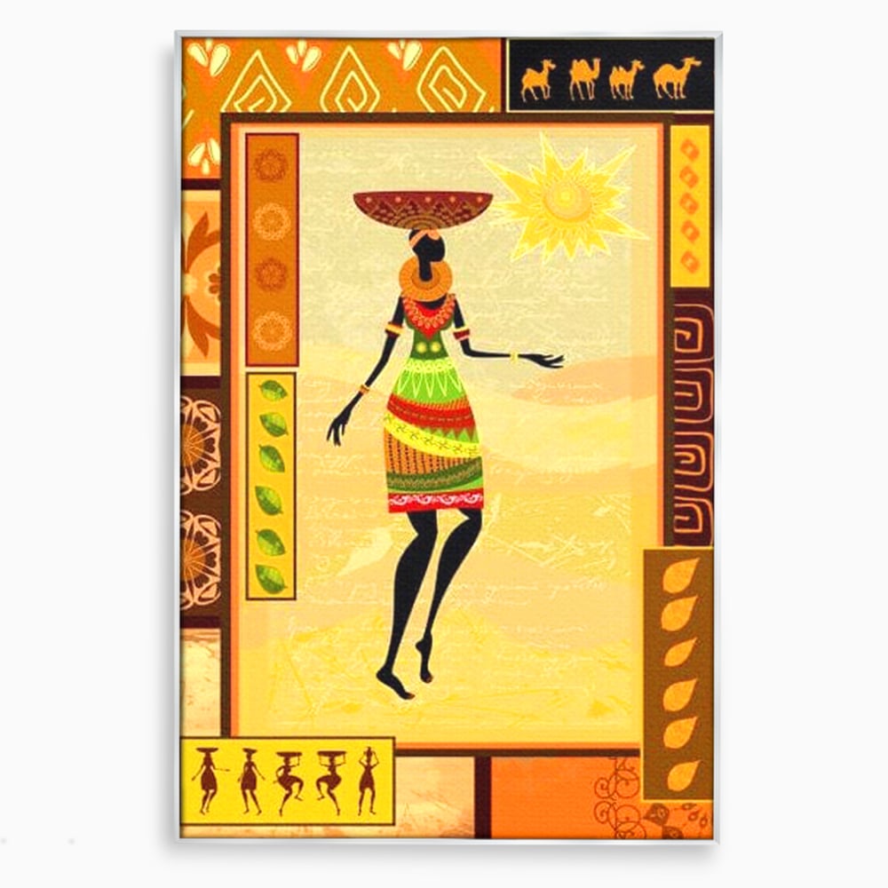 Tablou canvas cu tablou canvas cu silueta feminina african, in rama de aluminiu argintiu