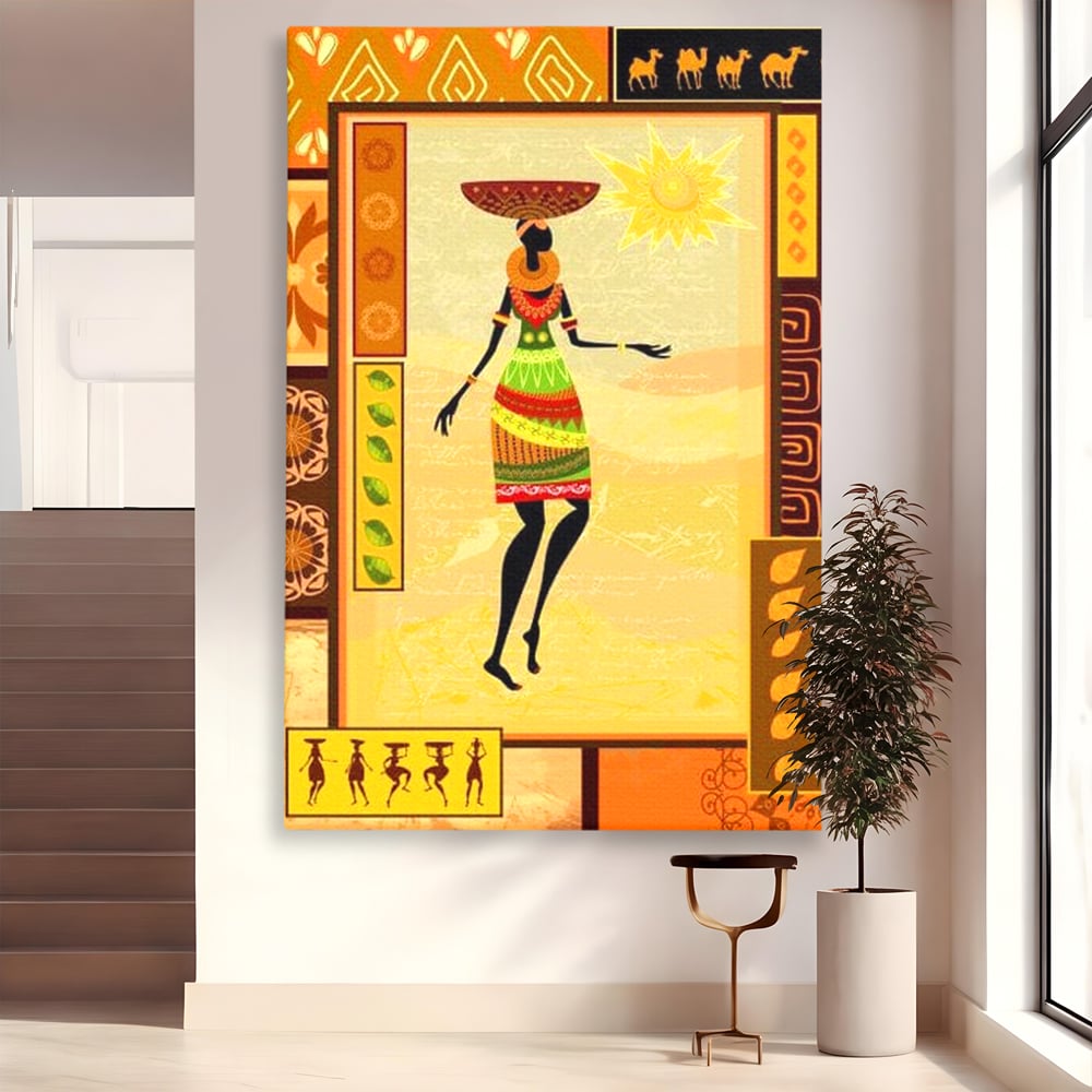 Tablou canvas cu tablou canvas cu silueta feminina african, fara rama, pe sasiu de lemn