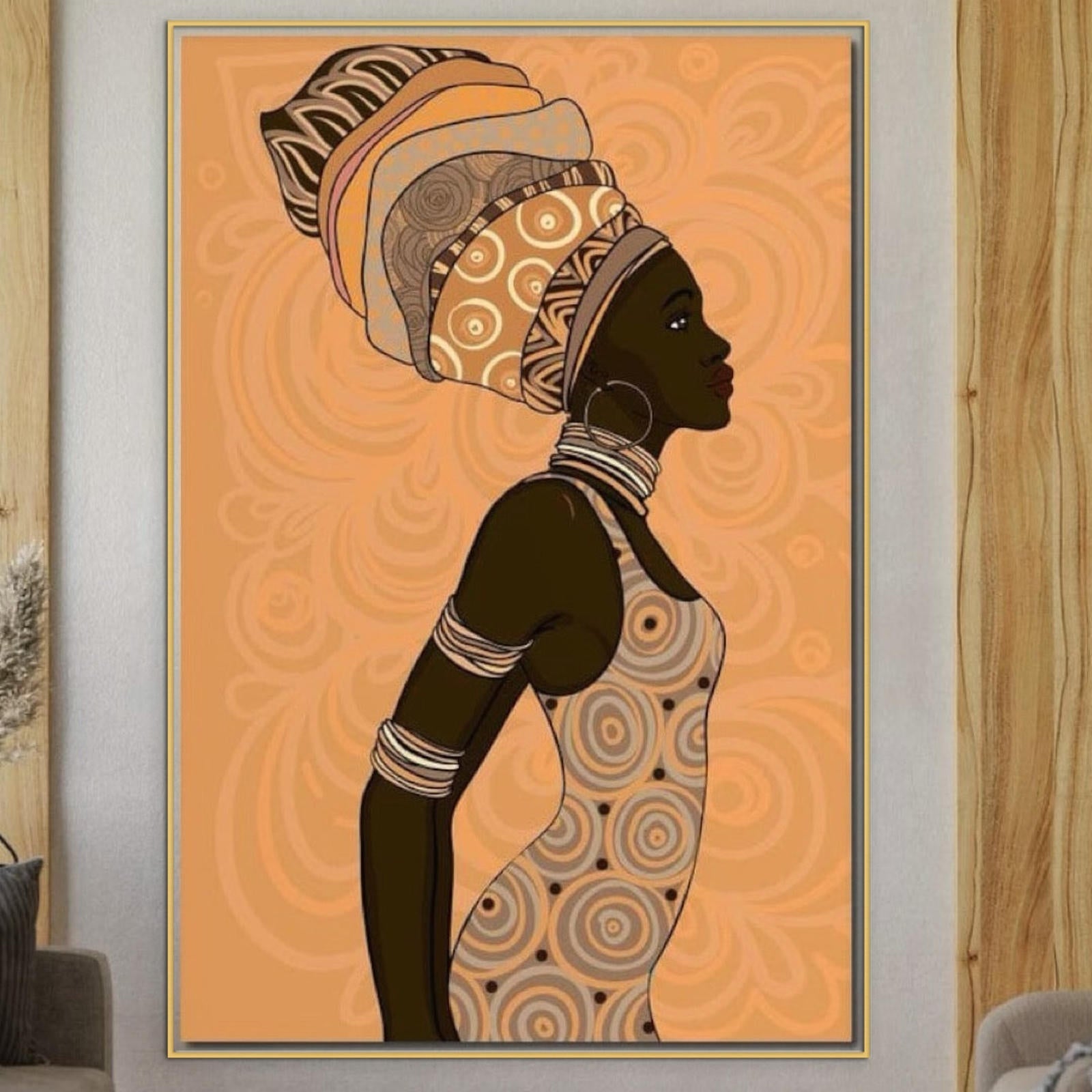 Tablou Canvas Premium, LuxCanva® G1074, Traditie si Modernitate, Africa, Continent, Feminitate, Exotic, Turban, Gratie, Soare, Bratari, Living, Dormitor