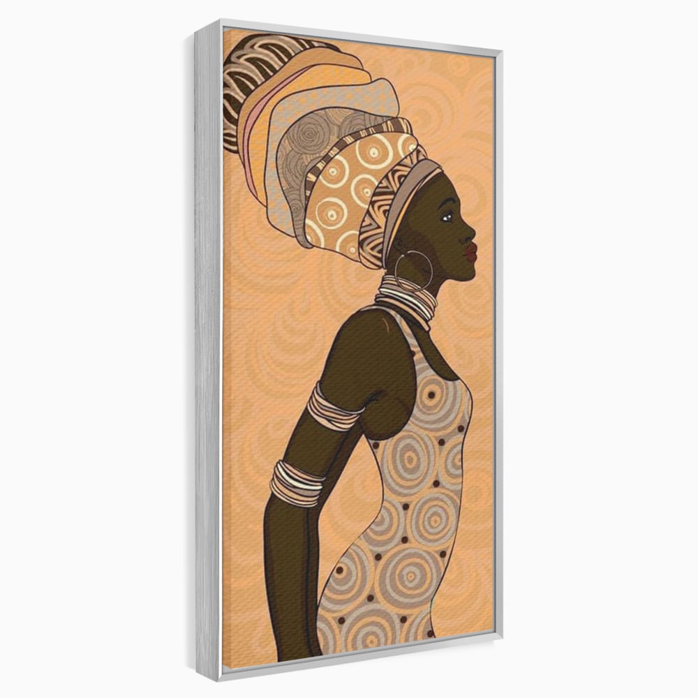 Tablou canvas cu tablou canvas portret femeie africana, in rama de aluminiu argintiu