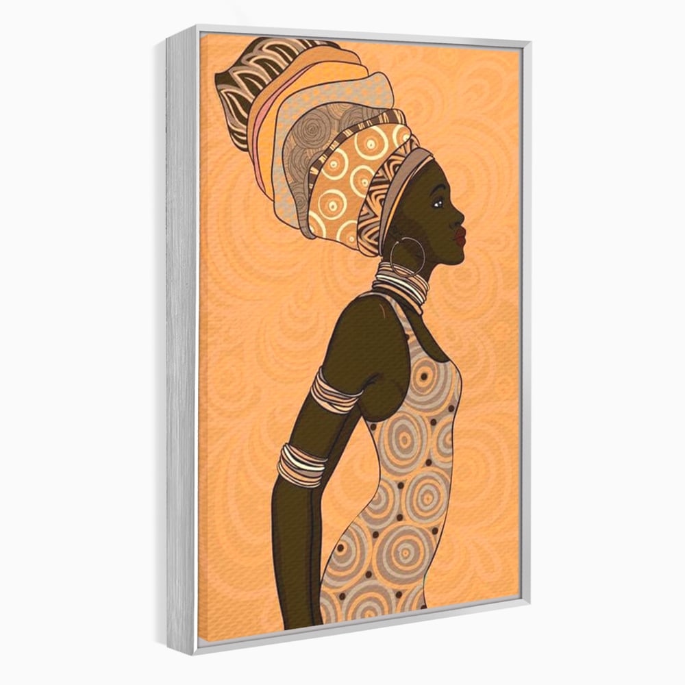 Tablou canvas cu tablou canvas portret femeie africana, in rama de aluminiu argintiu