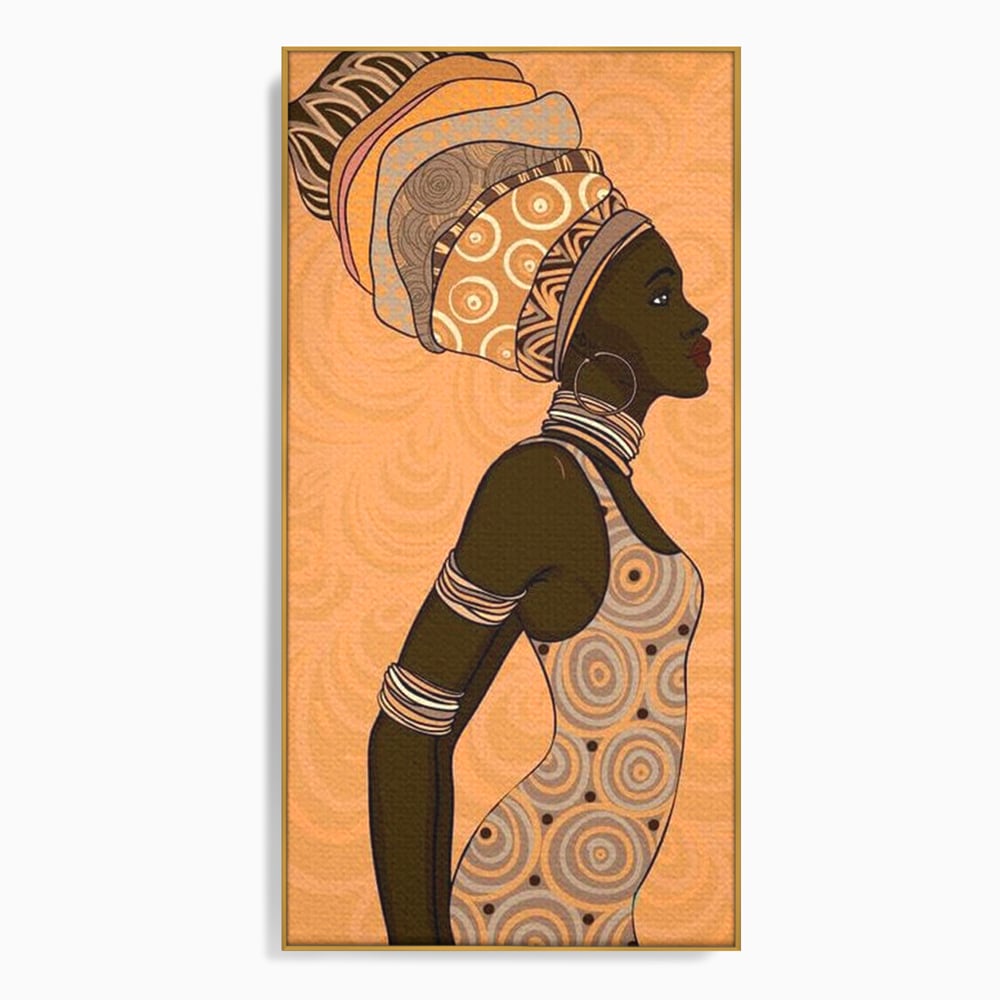 Tablou canvas cu tablou canvas portret femeie africana, in rama de aluminiu auriu