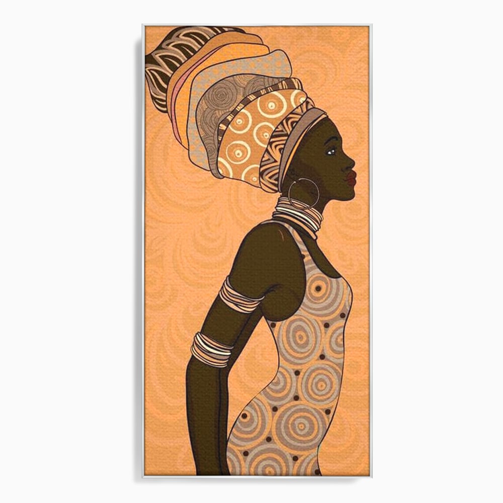Tablou canvas cu tablou canvas portret femeie africana, in rama de aluminiu argintiu