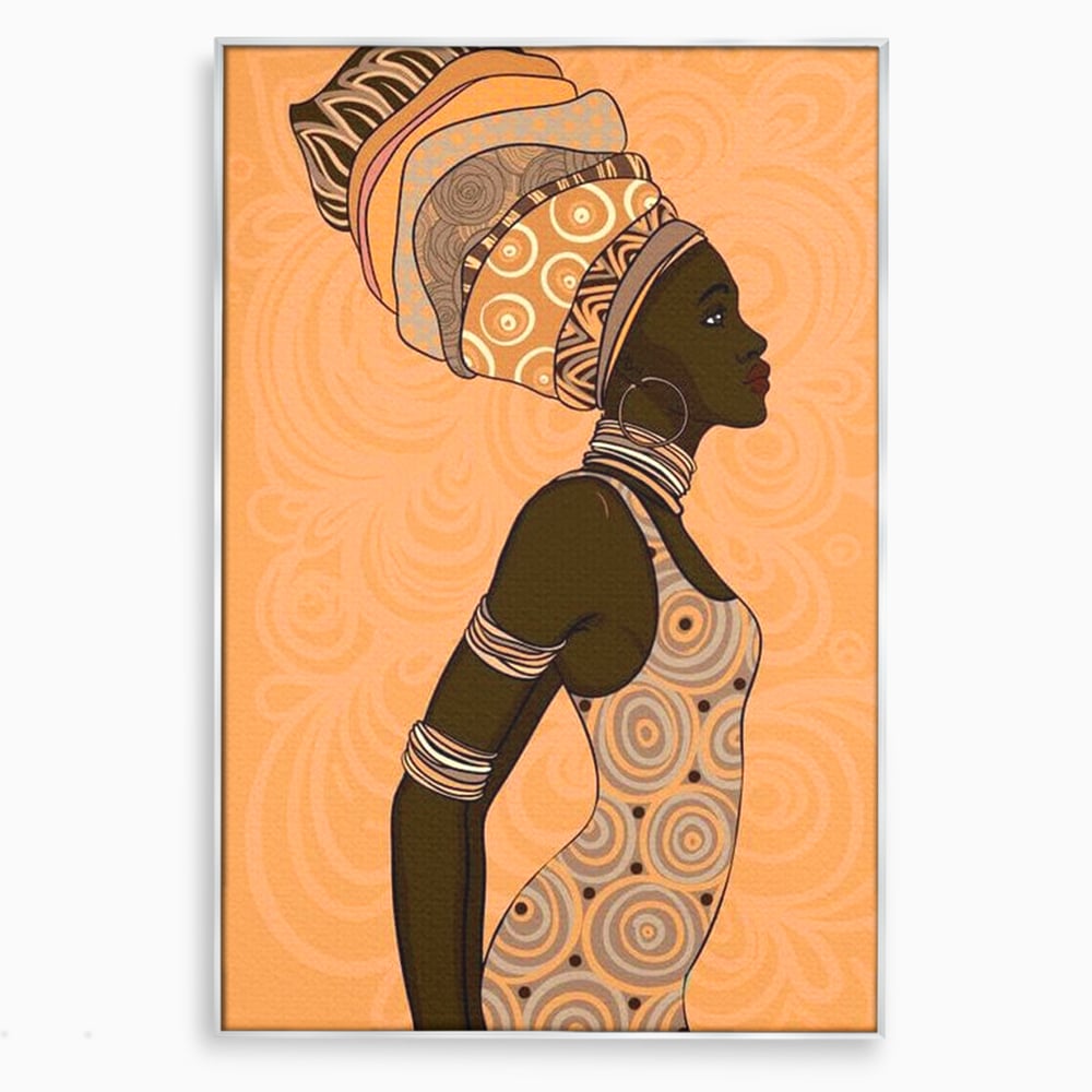 Tablou canvas cu tablou canvas portret femeie africana, in rama de aluminiu argintiu