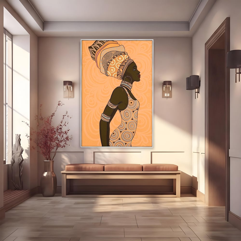 Tablou canvas cu tablou canvas portret femeie africana, in rama de aluminiu argintiu