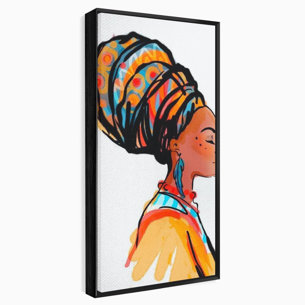 Tablou canvas cu ilustratie digitala cu profil de femeie, in rama de aluminiu negru