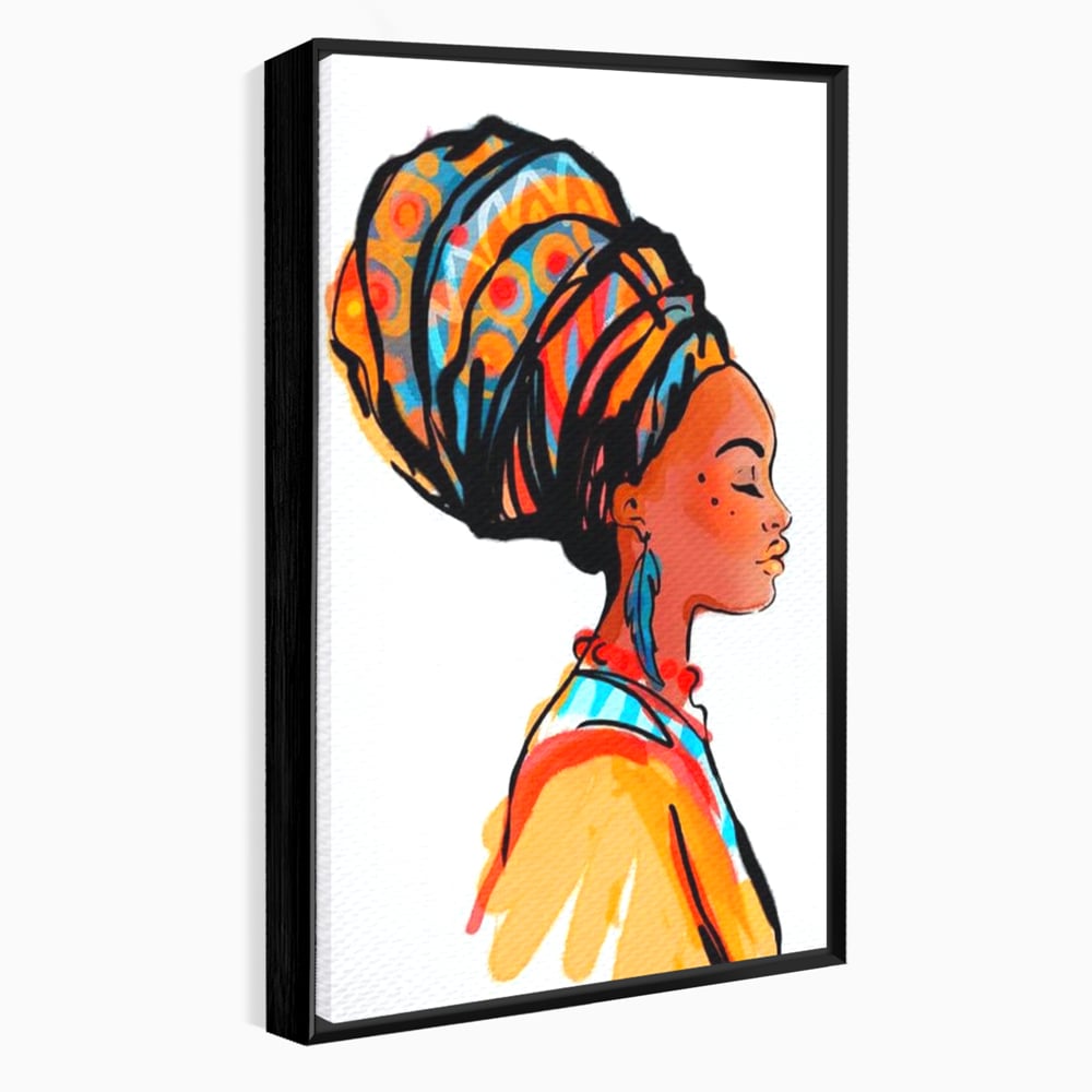 Tablou canvas cu ilustratie digitala cu profil de femeie, in rama de aluminiu negru
