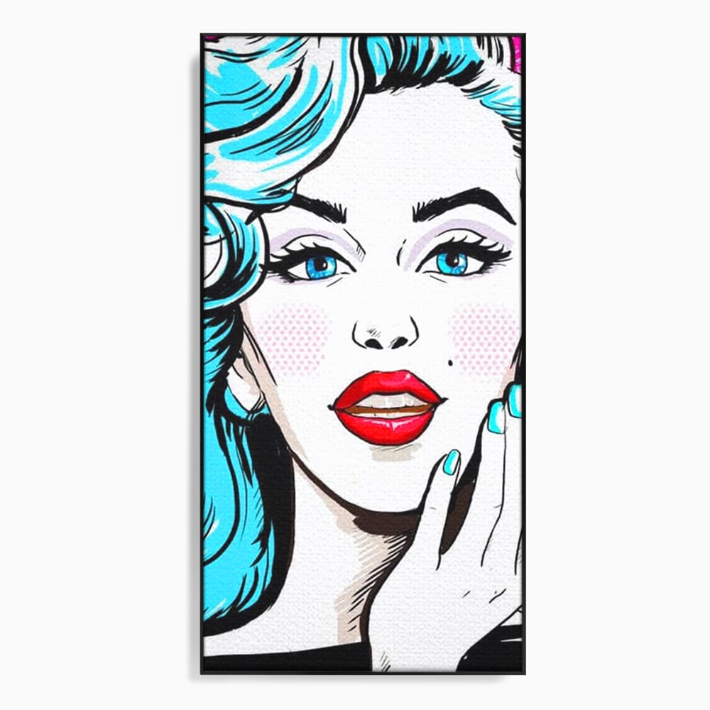 Tablou canvas cu tablou canvas cu femeie pop art, in rama de aluminiu negru
