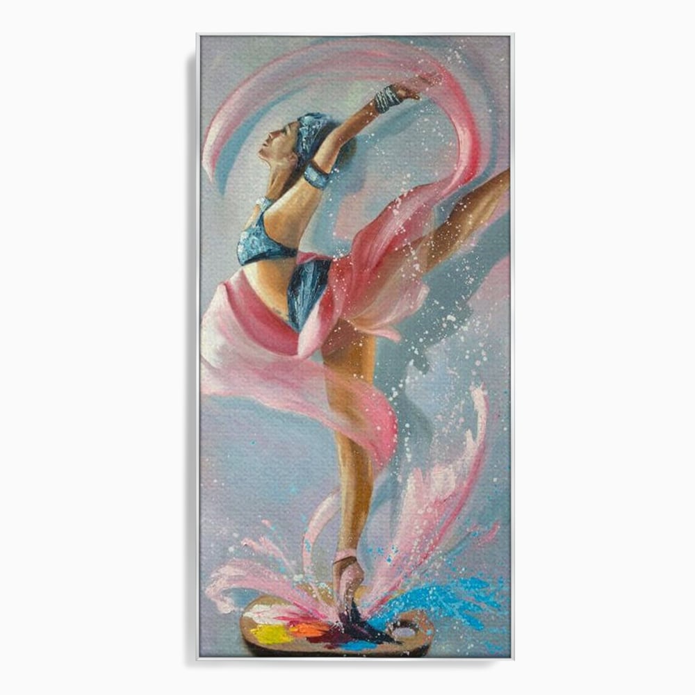 Tablou canvas cu tablou canvas cu balerina in zbor, in rama de aluminiu argintiu