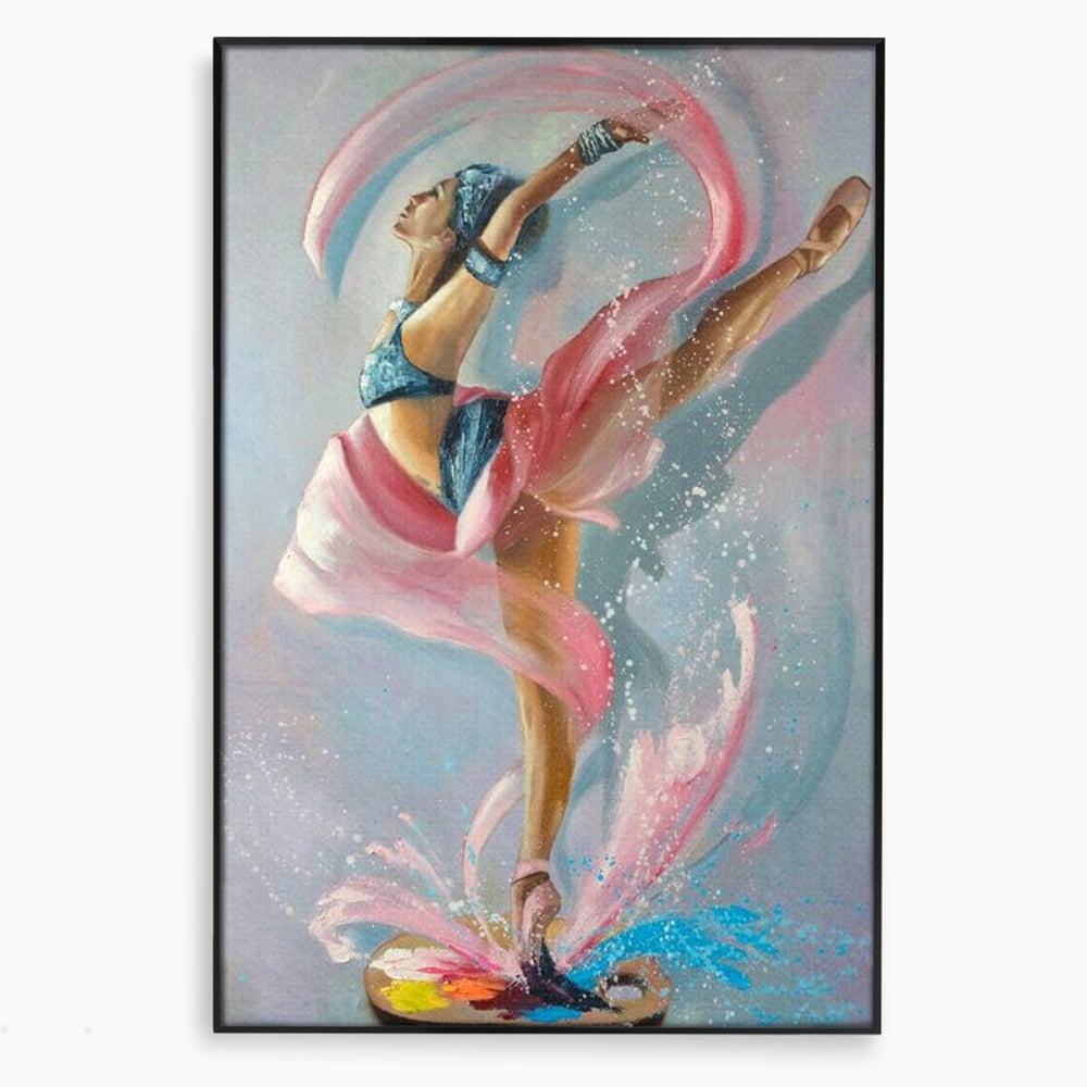 Tablou canvas cu tablou canvas cu balerina in zbor, in rama de aluminiu negru