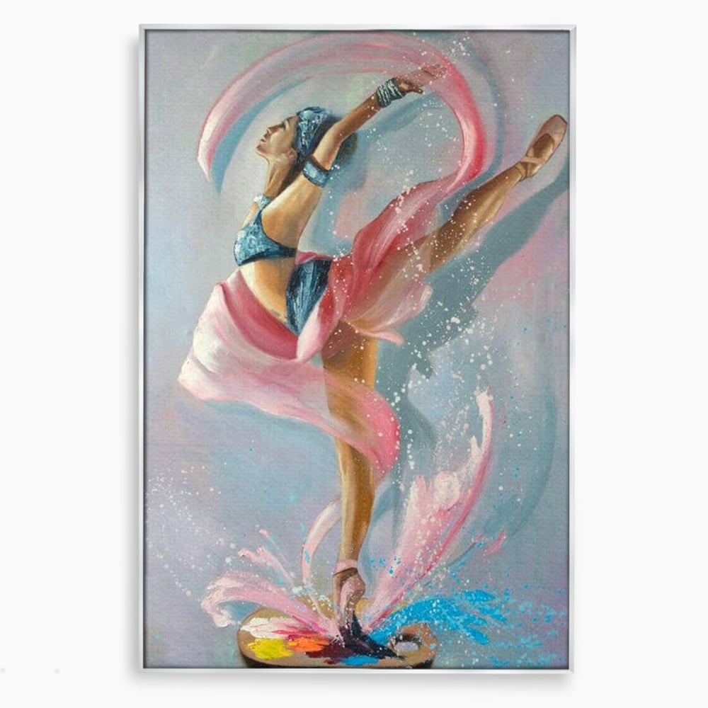 Tablou canvas cu tablou canvas cu balerina in zbor, in rama de aluminiu argintiu