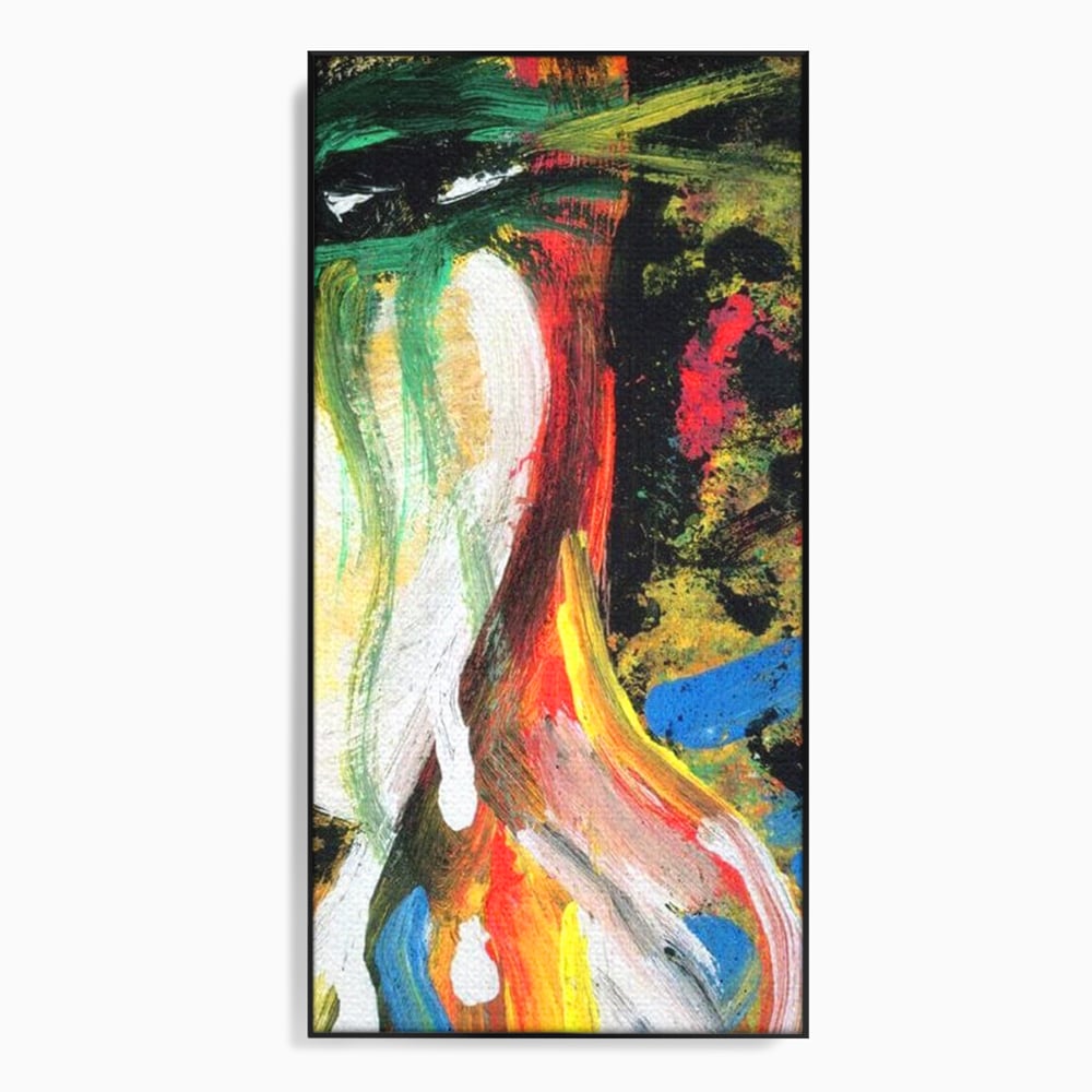 Tablou canvas cu pictura abstracta cu portret si lacrimi, in rama de aluminiu negru