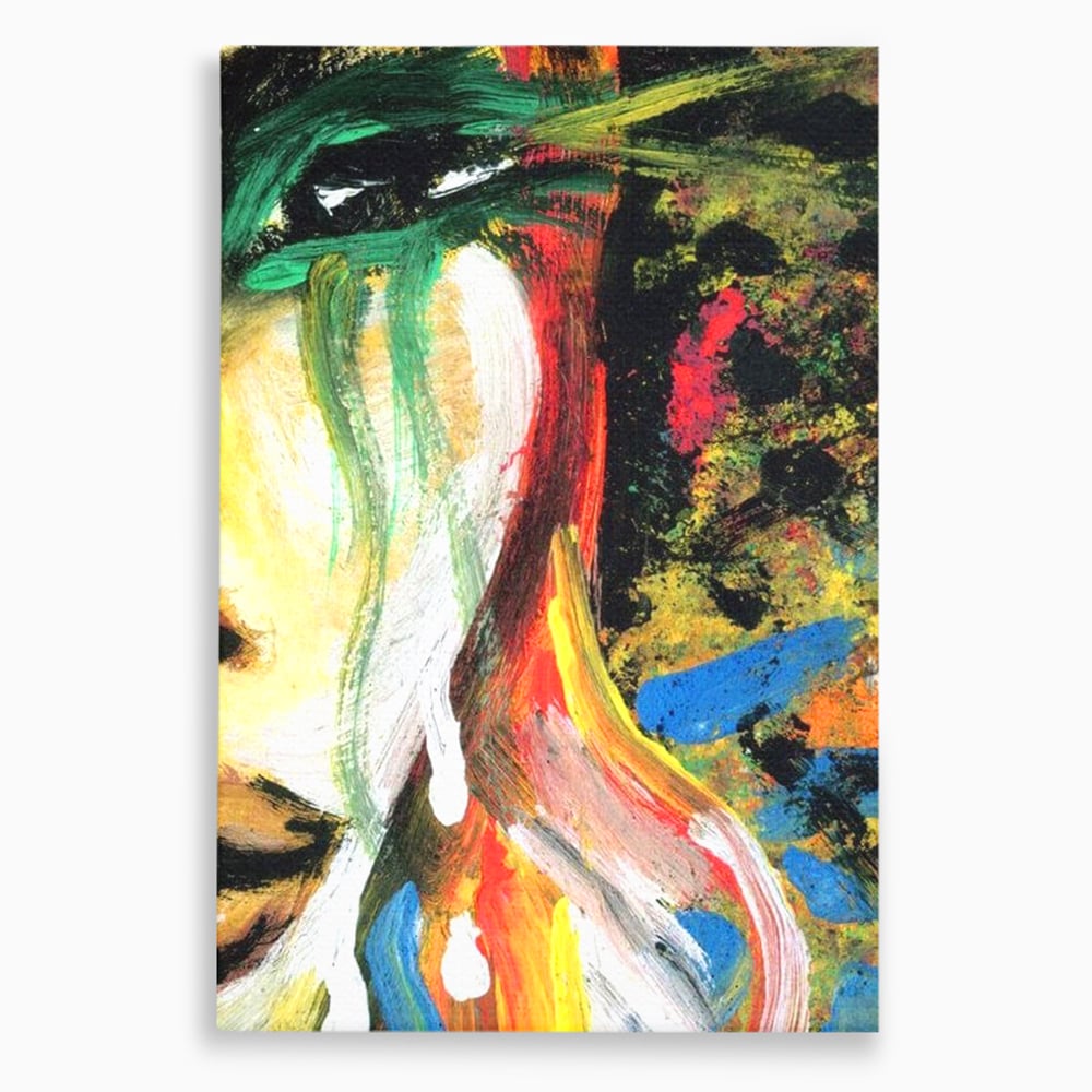 Tablou canvas cu pictura abstracta cu portret si lacrimi, fara rama, pe sasiu de lemn