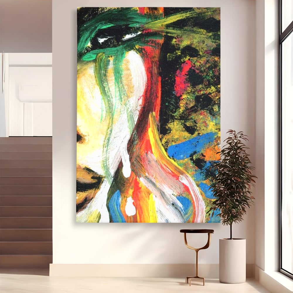 Tablou canvas cu pictura abstracta cu portret si lacrimi, fara rama, pe sasiu de lemn