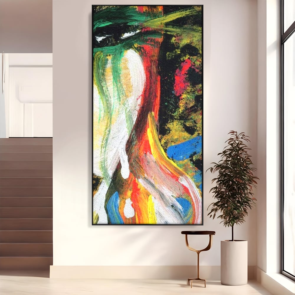 Tablou canvas cu pictura abstracta cu portret si lacrimi, in rama de aluminiu negru